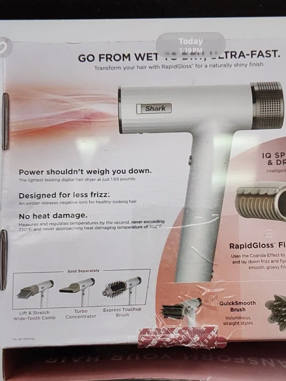Shark SpeedStyle Rapid Gloss Finisher & High-Velocity Dryer Model#HD332 PA#641